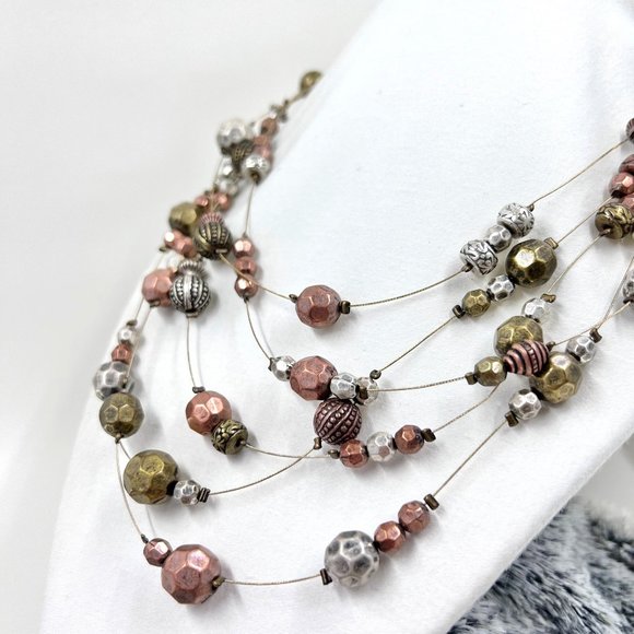 Jewelry - NWOT – Antiqued Gold Tone Five Strand Wire 20” Necklace w/ Tri-Colored Beading